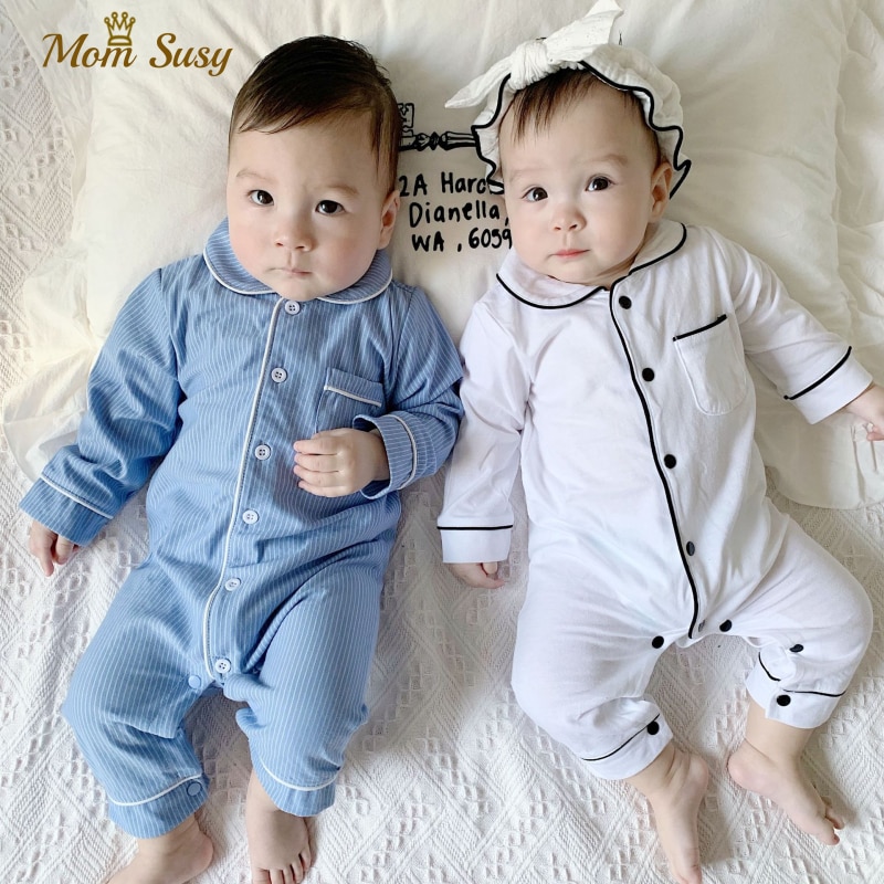 Nyfødt baby pige dreng rompers bomuld efterår forår spædbørn småbørn hjemmedragt bebe jumpsuit med krave lomme ropa babytøj