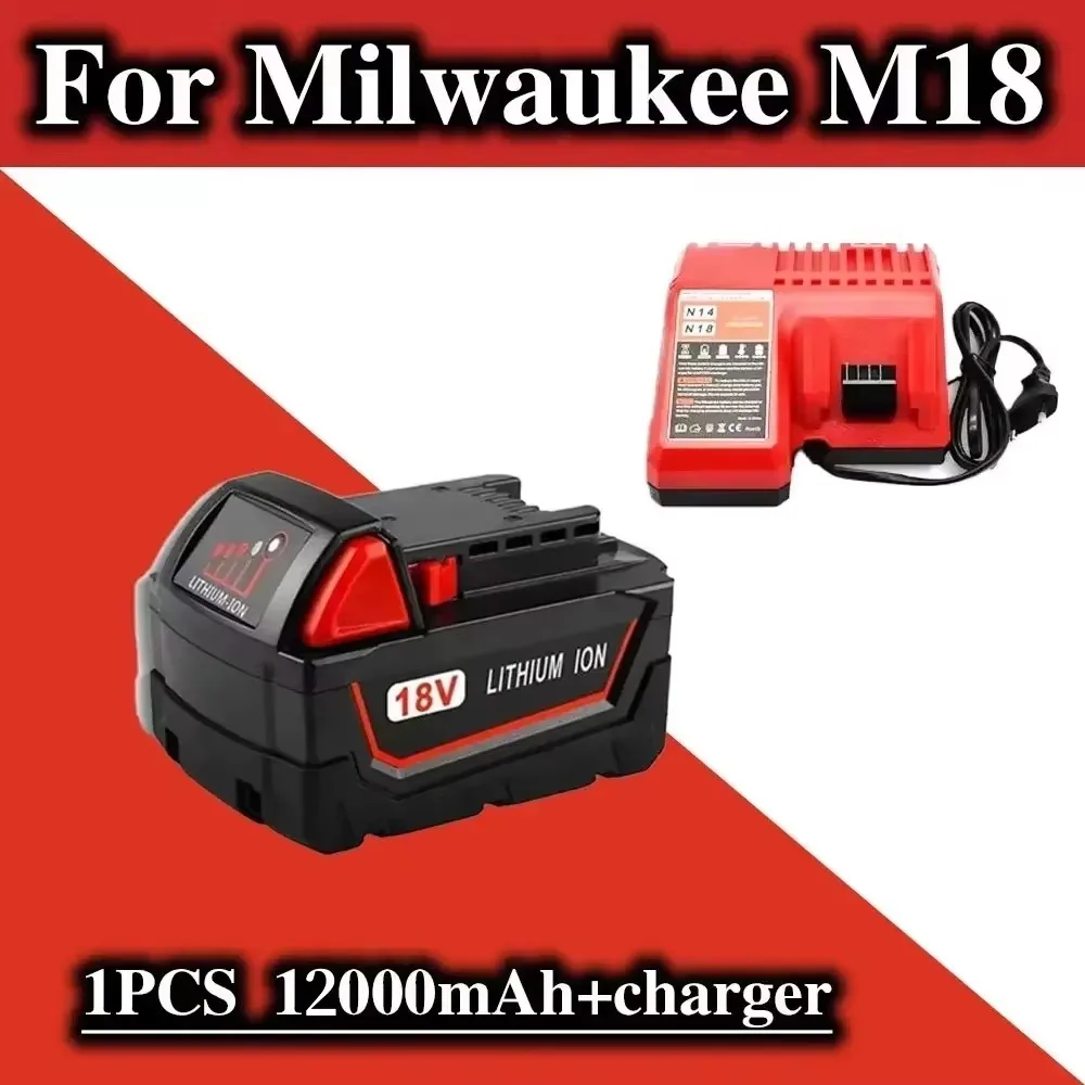 Para bateria de ferramenta elétrica milwaukee m18, carregador, br, xc, 18v, 5000mah-12000mah m18b5, 48-11-1860, bateria 18650 10c integrada