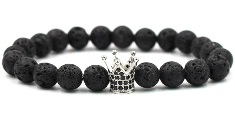 8mm yh534 élastique ajusté nature pierre noire perle de lave volcanique micro pavé couronne cz cubique zircon Bracelet: 2