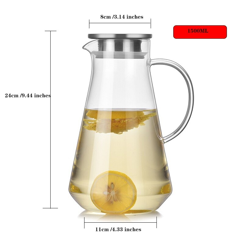 1500ml varmebestandige glas kedel, stor kapacitet åben ild opvarmning tekande, rustfrit stål hætte, juice kaffekedel til hjemmet: 1500ml