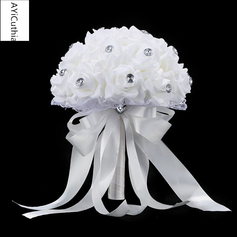 AYiCuthia Bridal Bouquet for Wedding Blue and White Wedding Bouquet Handmade Artificial Flower Rose buque casamento s133