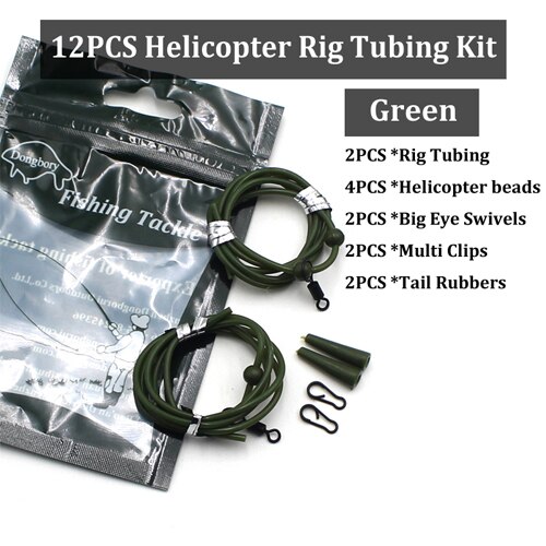 2 sett pre rigget rigg rør til helikopter chod rigg satt opp chod hår rigger stort ødu svingbart karpe fiskeutstyr lenker tilbehør: 2 sett grønt