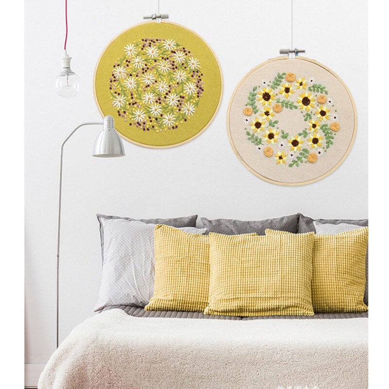 Full Range Embroidery Starter Kits Kissbuty Printed Embroidery Kits Embroidery Cloth Bamboo Embroidery Hooks Thread Needle Kits