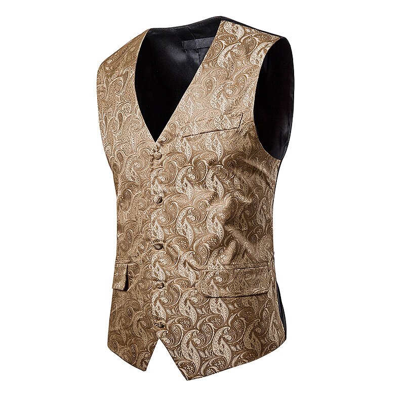 autumn men casual slim fit suit vest Flower leaf embroidery pattern vest Double pocket Single-breasted suit vest Tops