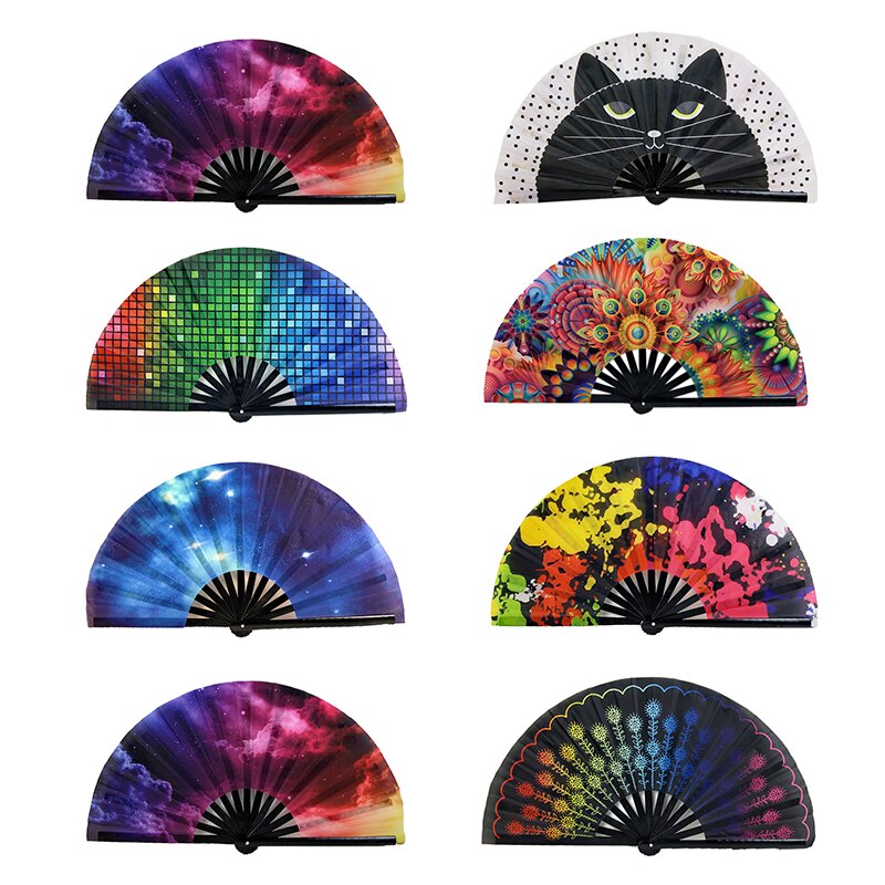 1pc Large Folding Hand Fan Fold Dot Rainbow Print Festival Handheld Fan 33cm Large Folding Hand Fan Handheld Fan For