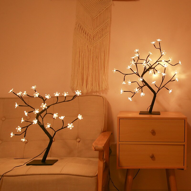 LED USB Tree Light Table Lamp Curtins Fixture Livingroom Room Decor Aesthetic Garland Home Ornaments Decorations Fairy