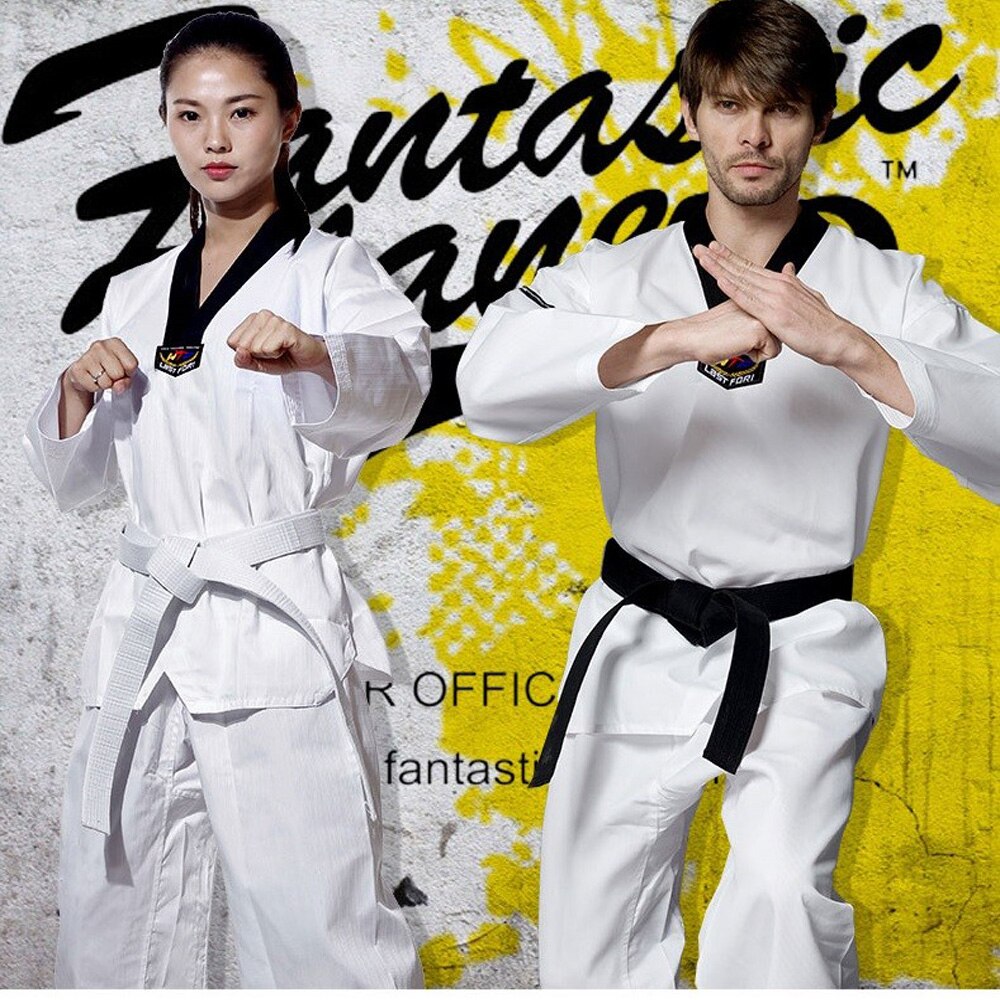 Taekwondo dobok uniform korea wtf rød sort eller sort v-hals tkd uniformer karate dobok tøj wtf godkendt taekwondo uniform