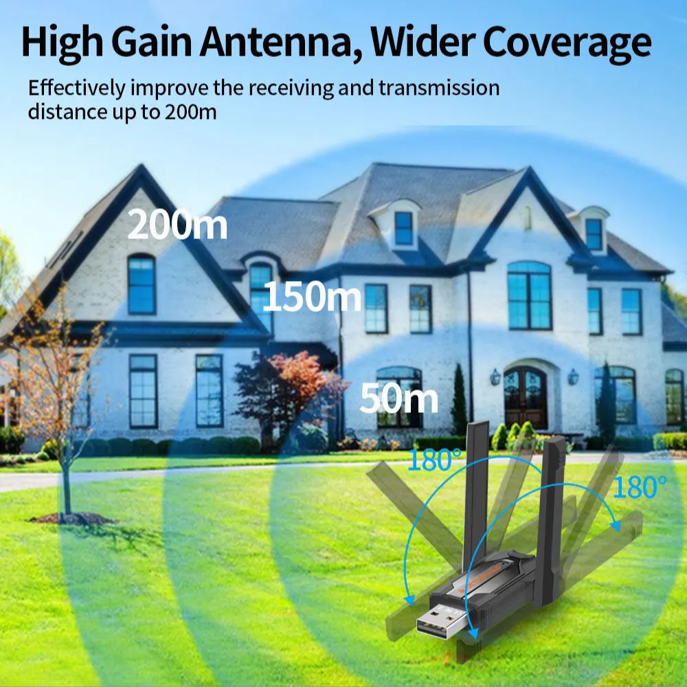 Bluetooth 6.0 Adapter 200M USB Dongle Adapter Wireless Audio Receiver Transmitter Driver Free for Win 11/10/8.1 Mouse Keyboard