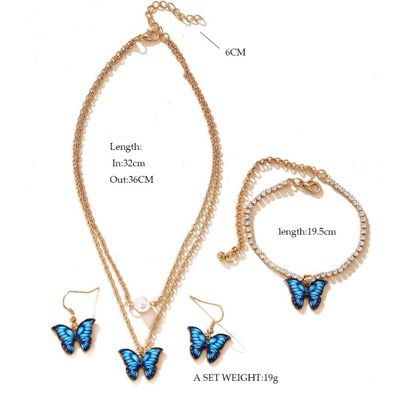 Ensemble de bijoux pendentif papillon pour femme, collier, boucles d'oreilles, bracelet, tendance de la , accessoires en déclin, 3 pièces par ensemble
