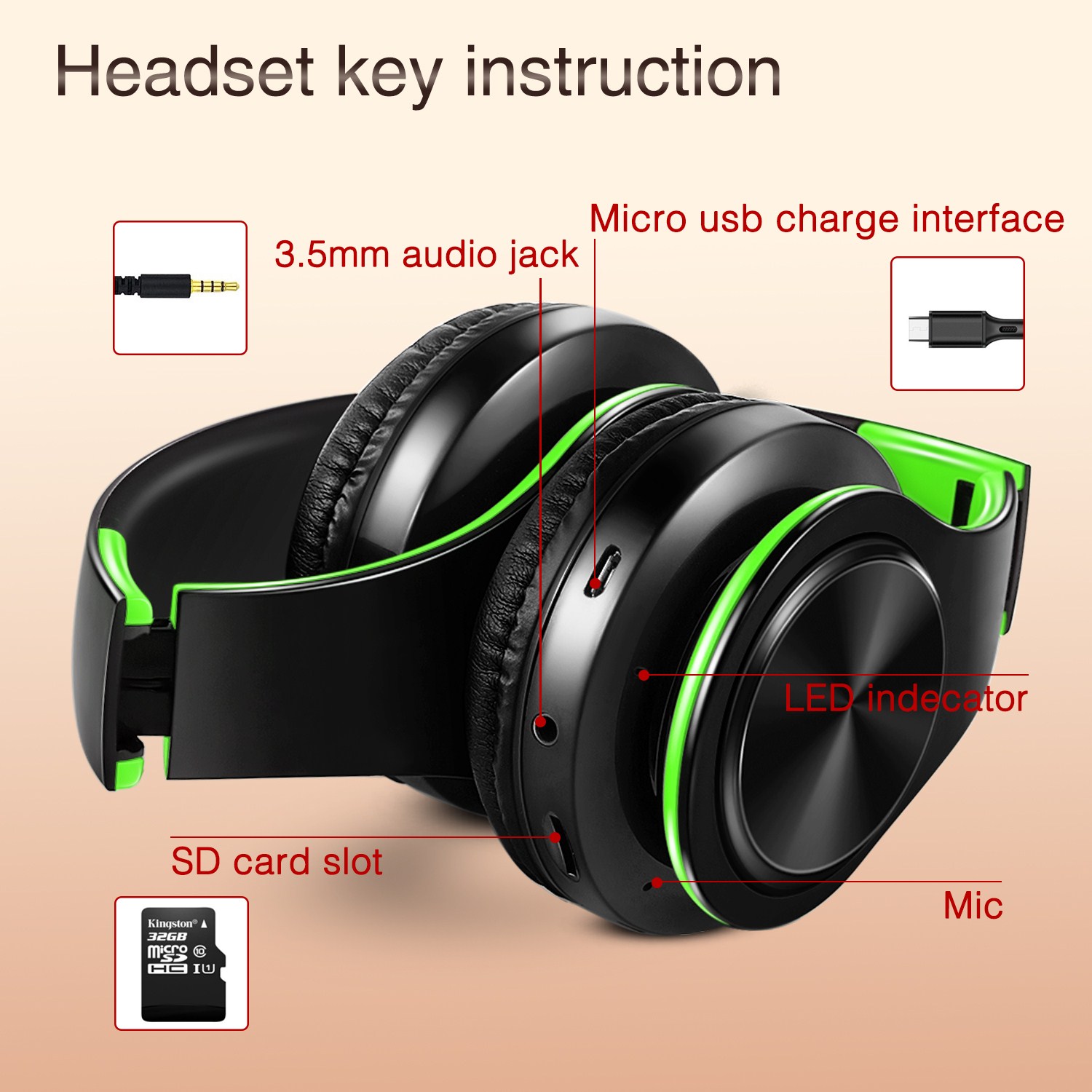Girl Boy earphones Wireless Stereo Bluetooth Headphones Built-in Mic Soft Earmuffs Sports Headset BASS for ios and Android