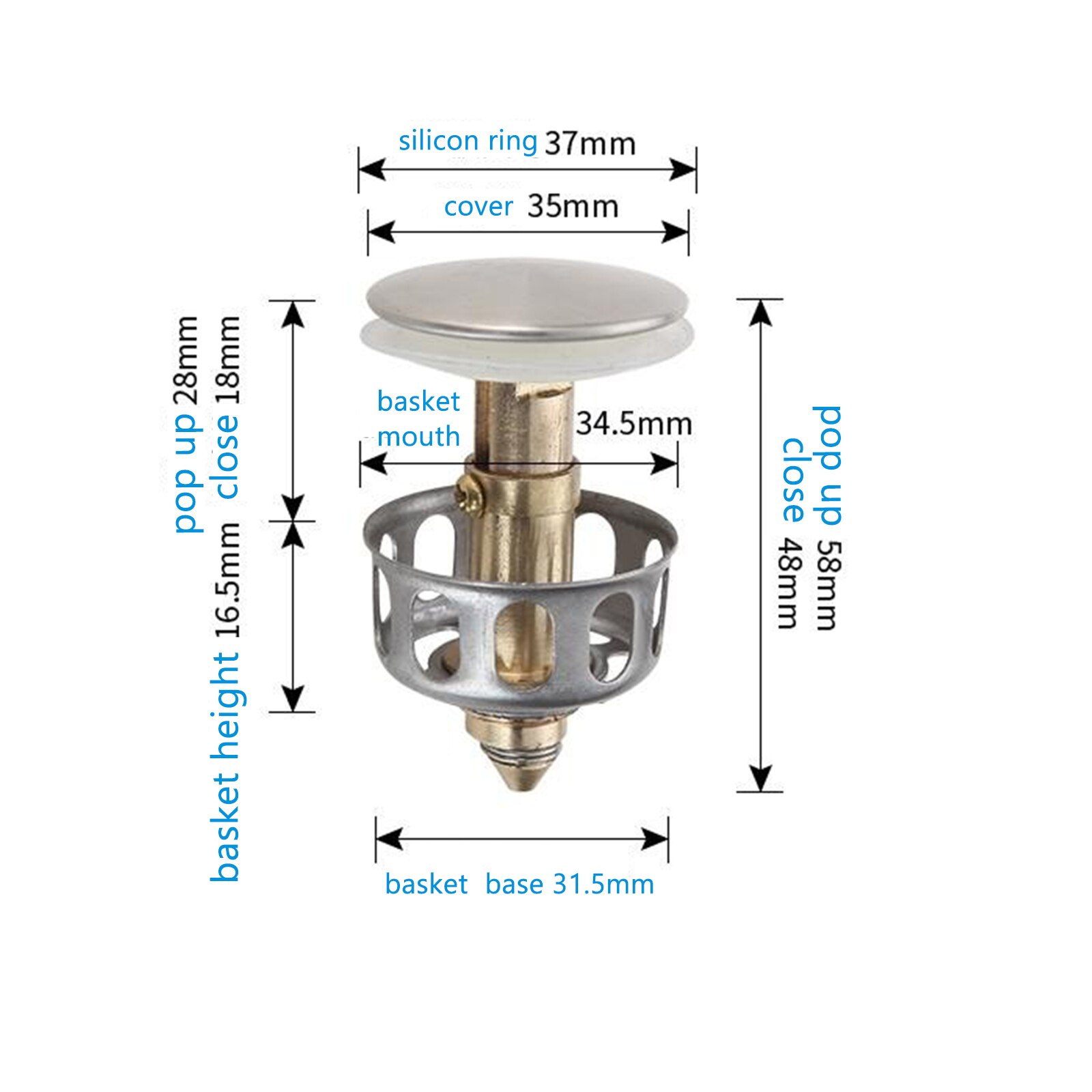 Universal Wash Basin Bounce Drain Filter Up Bathroom Sink Drain Plug With Basket Sink Drain Stopper Kitchen Sink Strainer