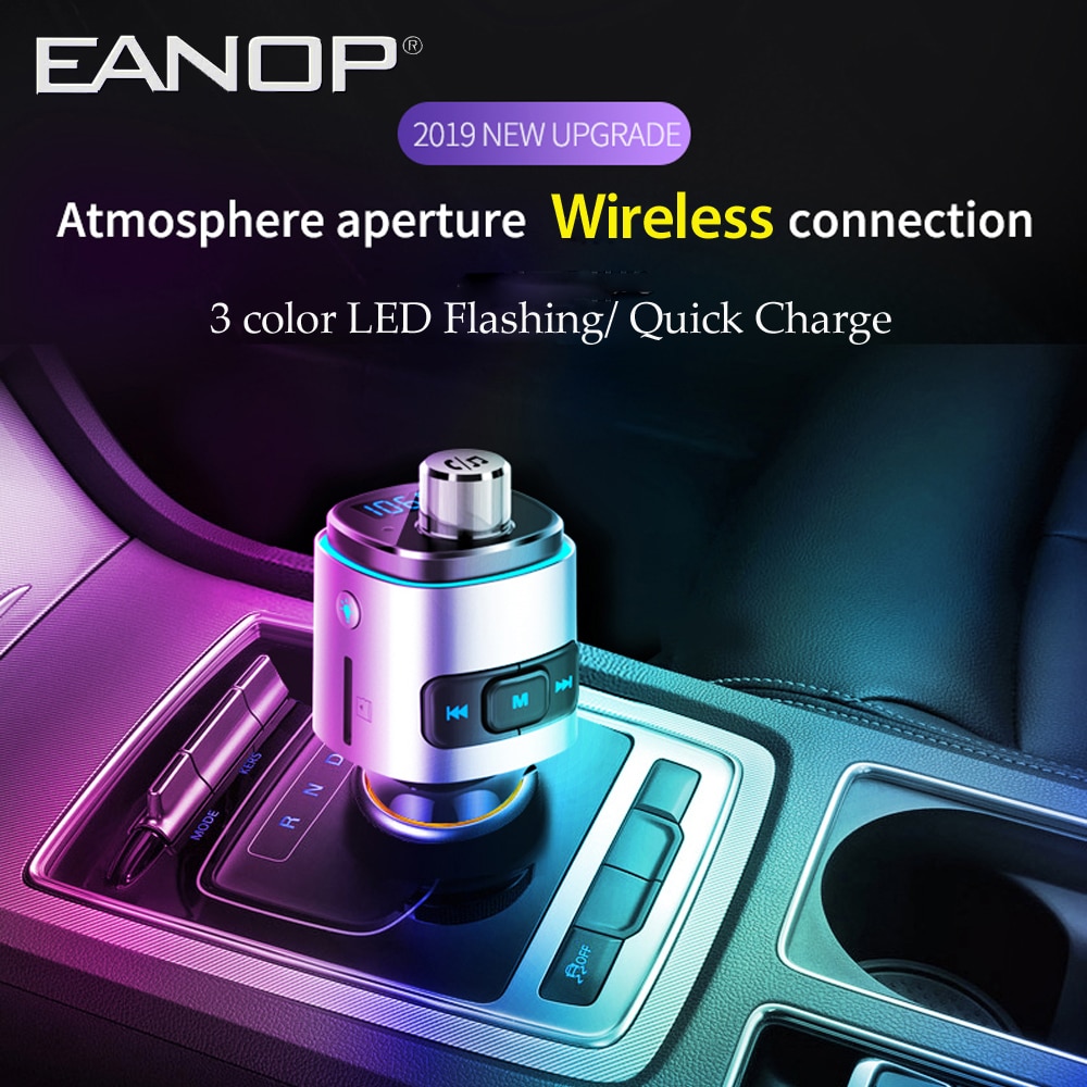 Eanop BC4200 Fm-zender Handsfree Bluetoothcar Kit Autoradio Muziekspeler Met Qc 3.0 Siri Google Assistent
