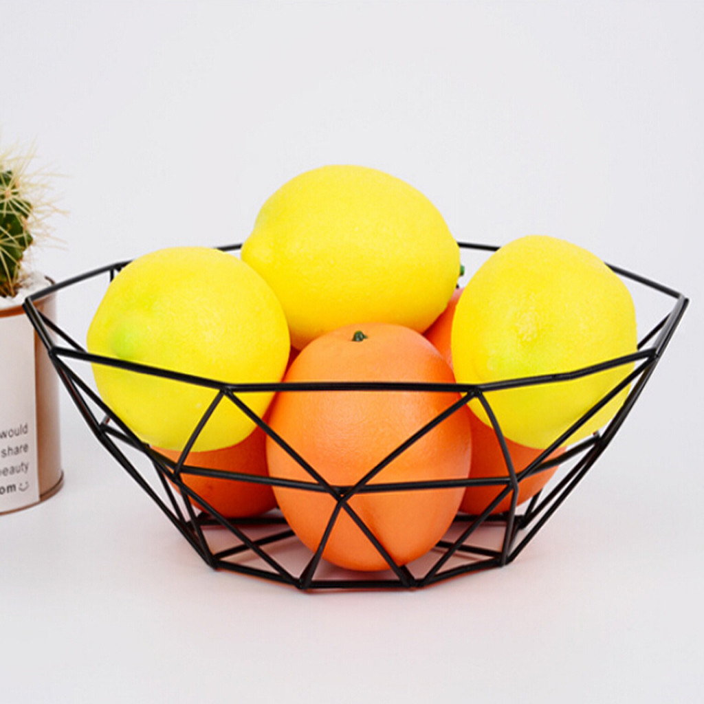 Cesta geométrica de alambre para frutas y verduras, tazón de Metal, almacenamiento de cocina, exhibición de baño, cesta multiusos