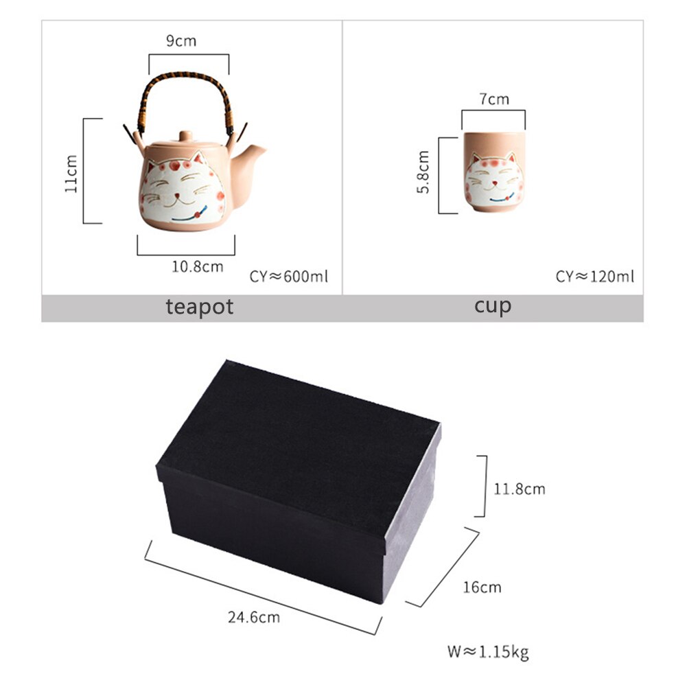 5 pçs design japonês gato sorte cerâmica pote de chá canecas kit com filtro decoração para casa para o aniversário de casamento presentes de natal