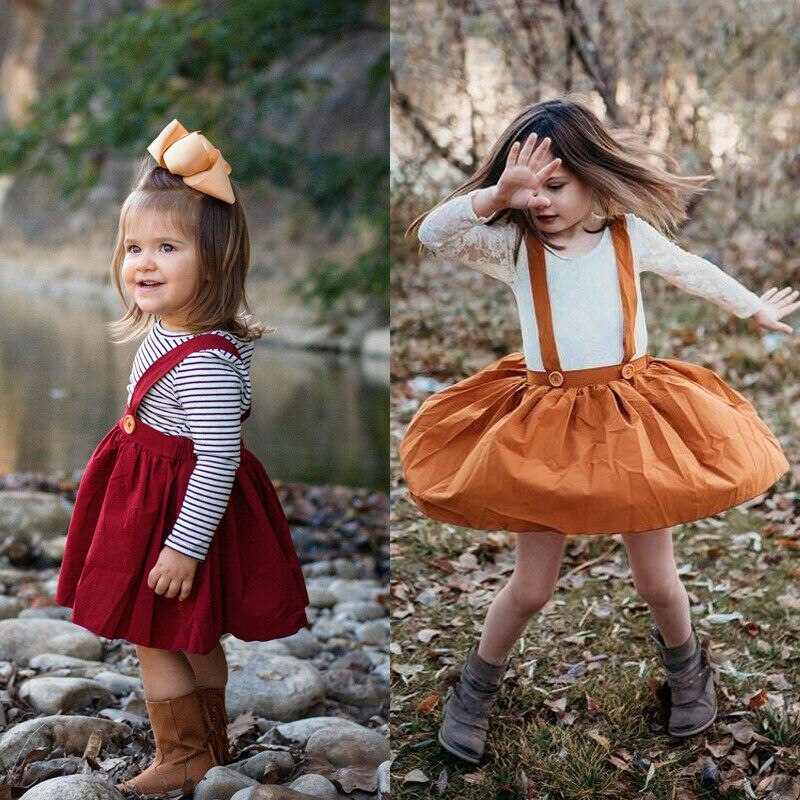 Kids Baby Girls Casual Cotton Overalls Jumper Dress Suspender Tutu Mini Skirt