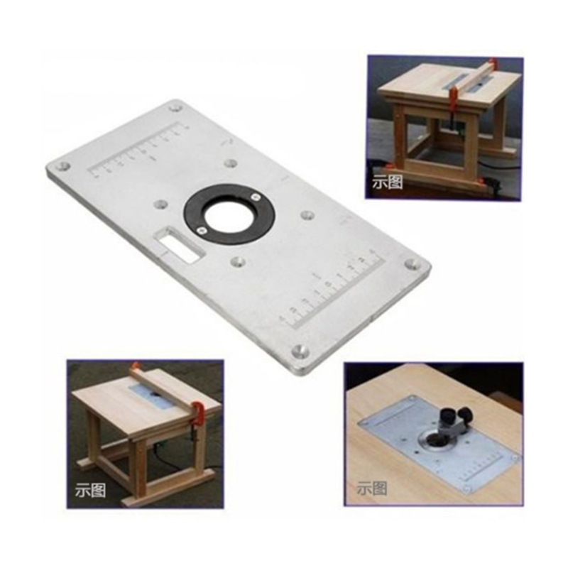 1 sæt aluminiumsfræserbordindsatsplade m / 4 ringe til træbænke routerbordplade 235 x 120x 8mm