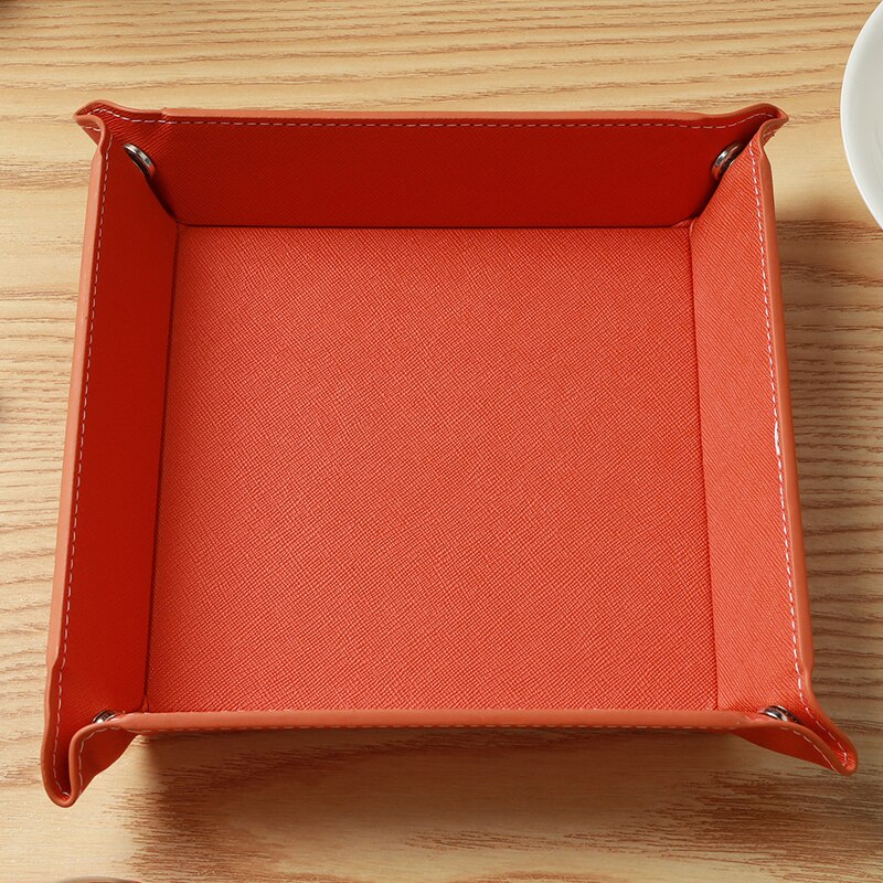 Klapp Dice Tray Box PU Leder Viereck Würfel Schlüssel Brieftasche Münze Lagerung Box Bord Spiele Tablett mit 9 Farben: Orange