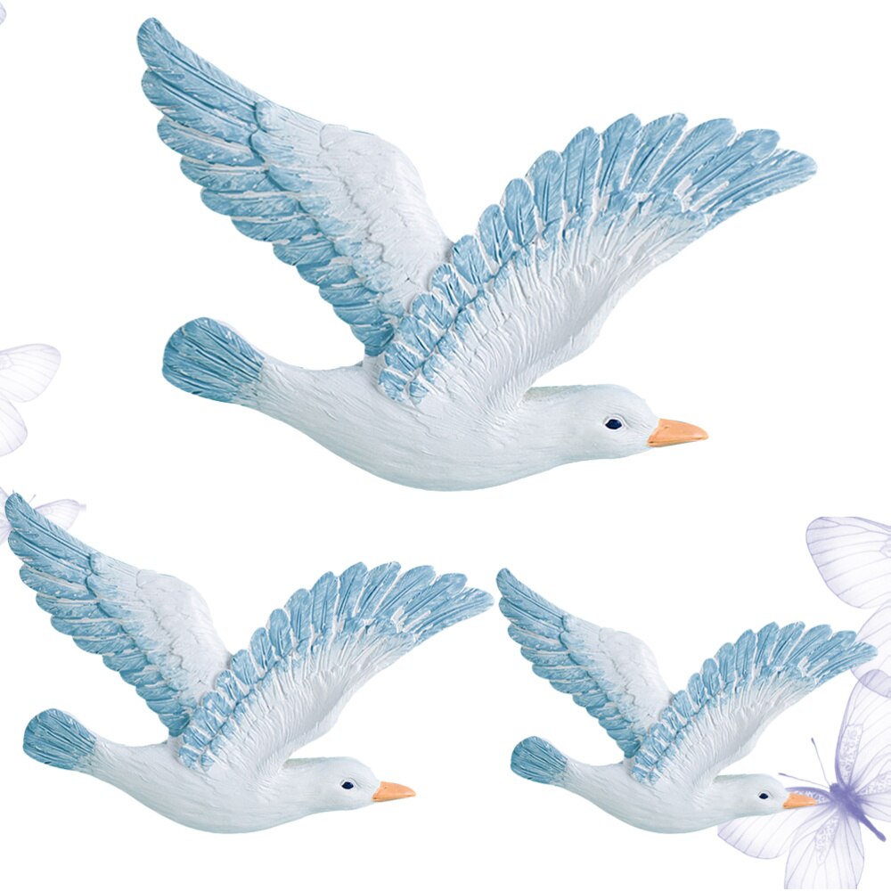 3 pièces durables vives résine élégante mouettes méditerranéennes suspendus oiseaux de mer Photo toile de fond pour la décoration bureau à la maison