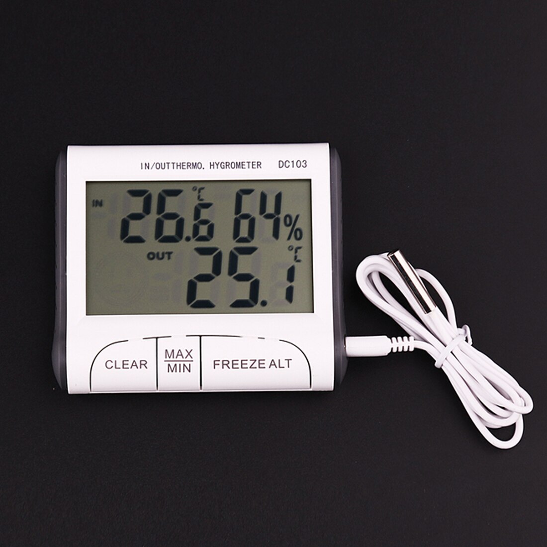 DC103 Instrument Clock With Probe Mini Thermometer Indoor Outdoor Use Temperature Humidity Meter Temperature Display Hygrometer