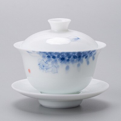 120ml di porcellana bianca avorio GaiWan dipinto a mano paesaggio tè zuppiera ciotola in ceramica con coperchio Sopera latte Oolong tè Kung Fu Teaset: G