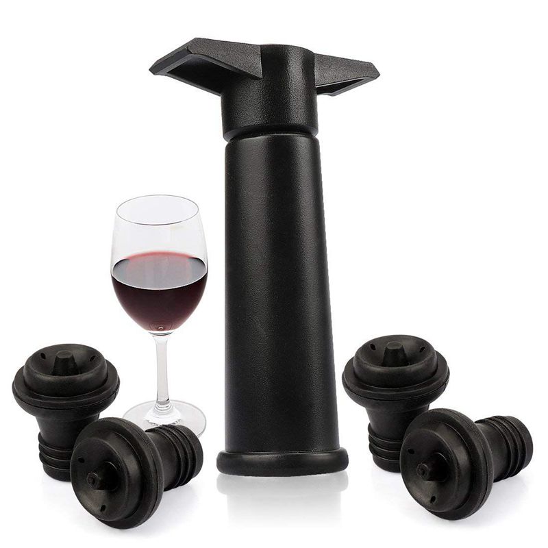 Wine Vacuum Pump with 4 Stoppers - Wine Stopper for Long Shelf life black: Default Title