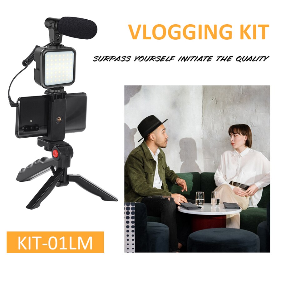 MAMEN Smartphone & Camera Vlogging Studio Kits Video Shooting Photography Suit with Microphone LED Fill Light Mini Tripod
