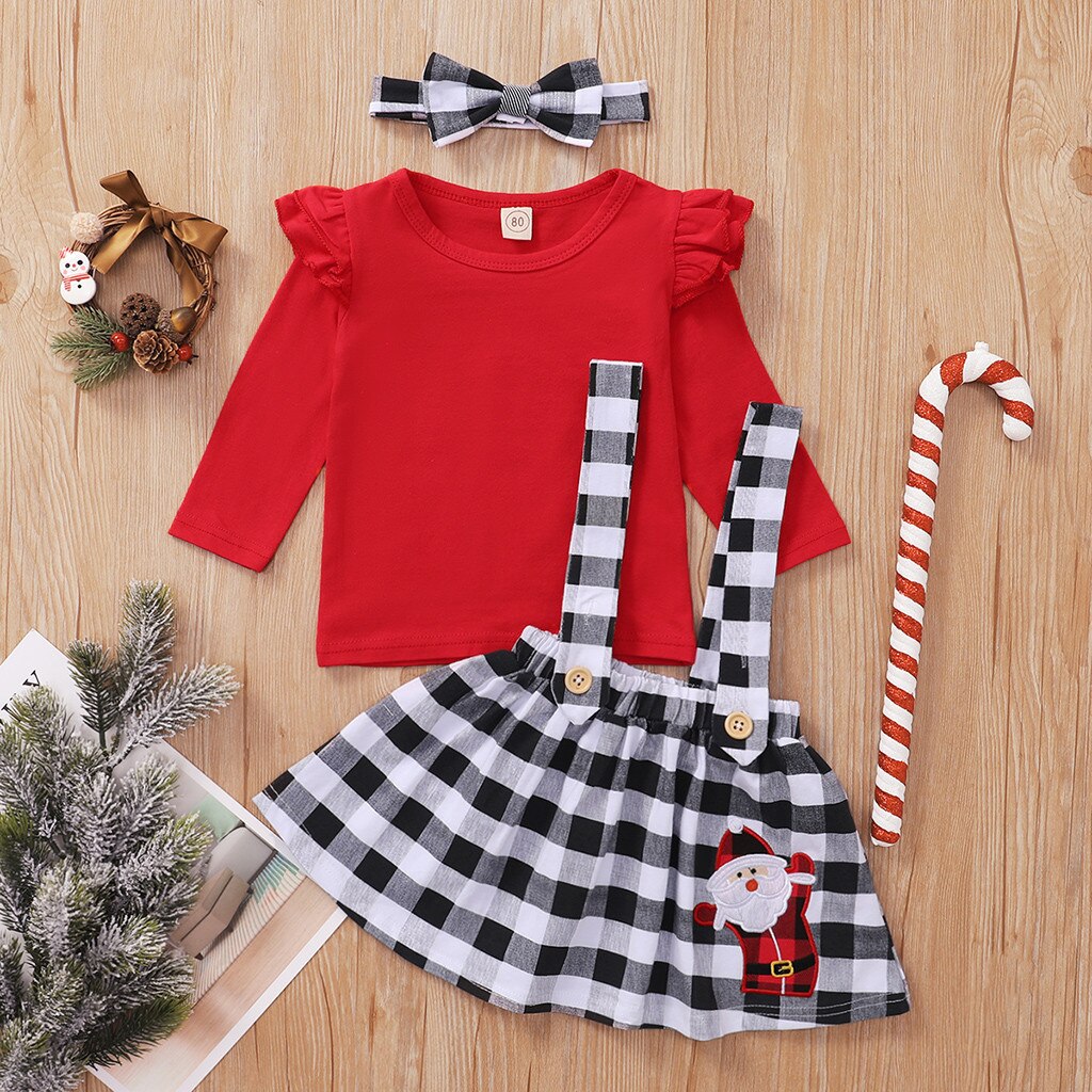 Enfant en bas âge bébé filles volants hauts + Plaid noël jarretelles jupes tenues юбка на малышей детские юбочки roupas de