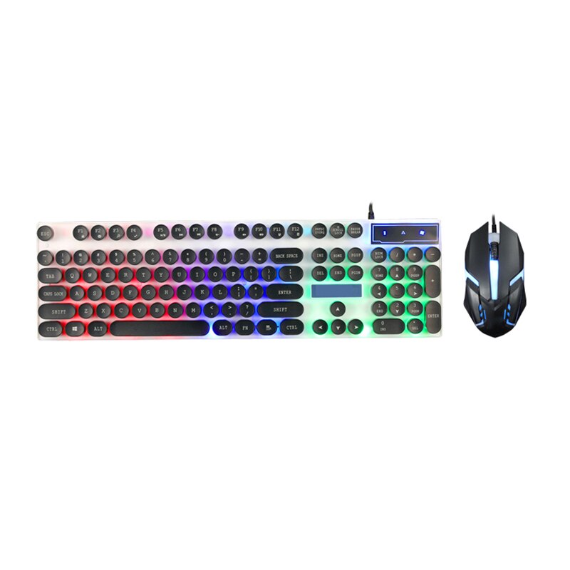 Mekanisk tangentbordsmus färgglad cool bakgrundsbelysning gamingmus och tangentbord wouse ergonomiska tangentbordsset för pc-spelare: Svart
