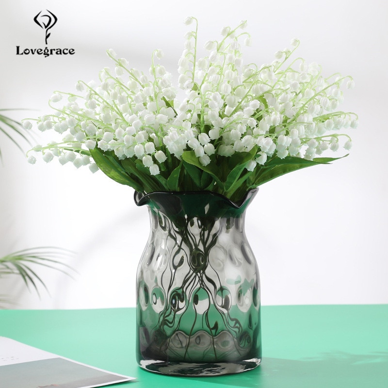 30 hoder plast dal lilje brud bukett liten haug hvit lilje bryllup dekor hjemme vase dekorativ blomsterpotte kunstig blomst