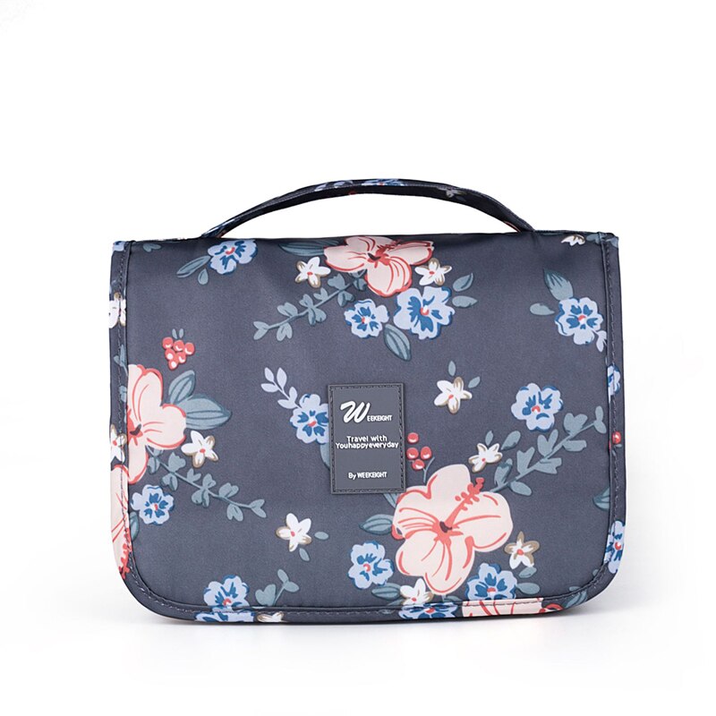 Vrouwen Reistas Grote Make-Up Organisator Zakken Voor Reizen Badkamer Waterdichte Waszak Opknoping Tas Beauty Kit: Dark grey flower