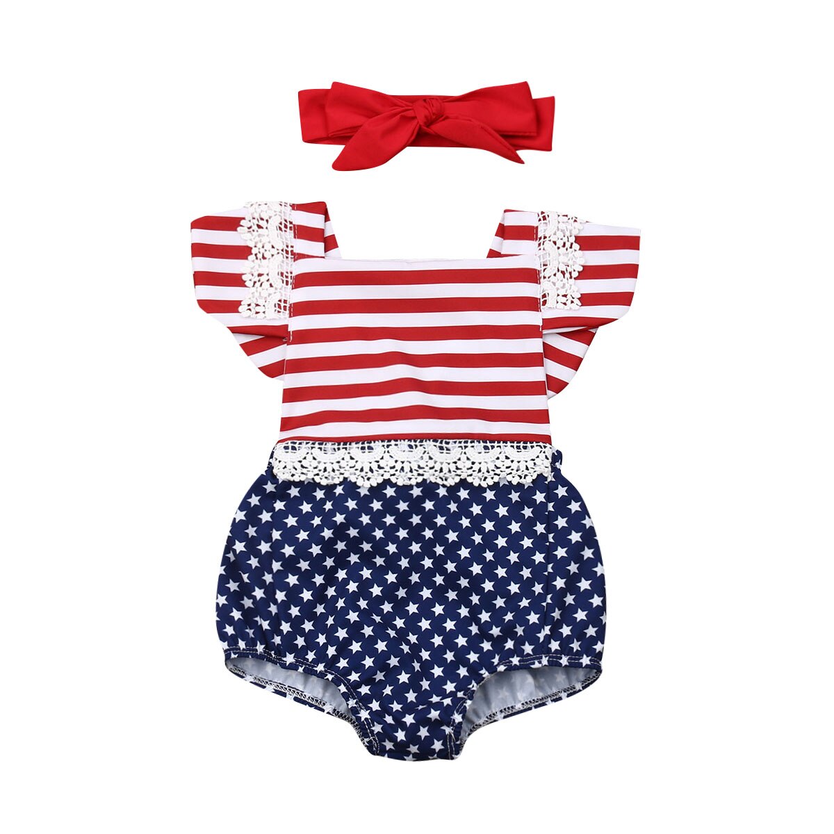 Independence Day Infant Baby Girls Boys Bodysuits Striped Patchwork Print Jumpsuits Summer Outfits
