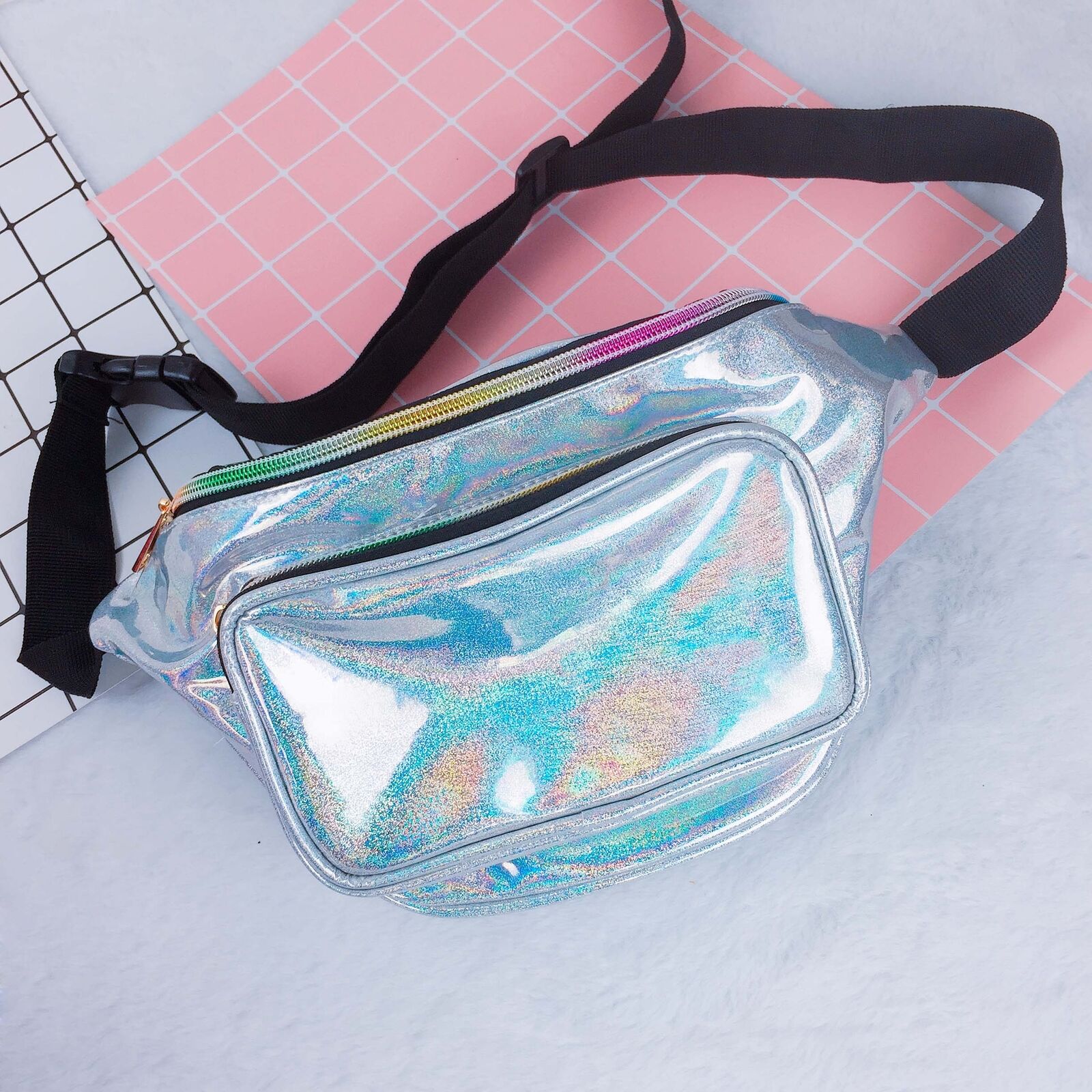 Reversible Sequins Glitter Waist Bag Fanny Pack Hip Purse Travel Satchel Outdoor Sport Bum Bag: b Silver