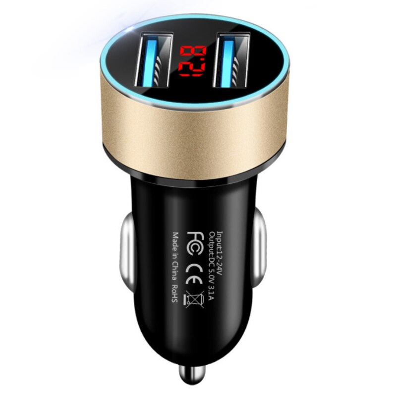 Enchufe de mechero para coche con USB Dual de 3,1a, 12-24V, adaptador rápido con estilo para coche, cargador de coche, alimentación de 2 puertos con pantalla LCD: Yellow Lighter