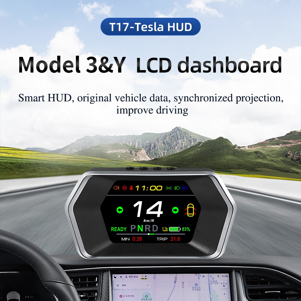 Voor Tesla Model 3 & Y T17 Hud Head Up Display 3 "Auto Display Slimme Auto Snelheid Indicator Licht prompt Veiligheid Alarm Rijden Tijd