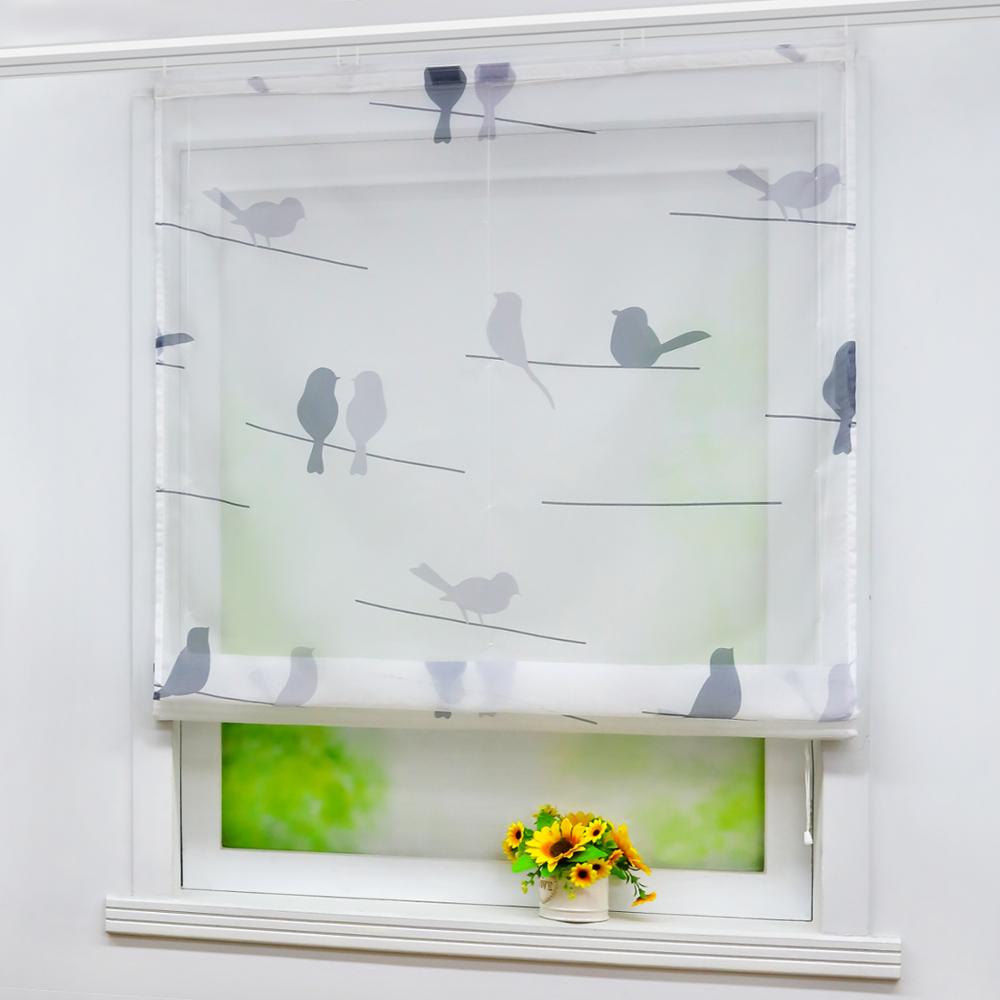 Romersk gardin fågeltryckta fönster skira tyll magiska draperier nyans voile draperivalans för kök heminredning