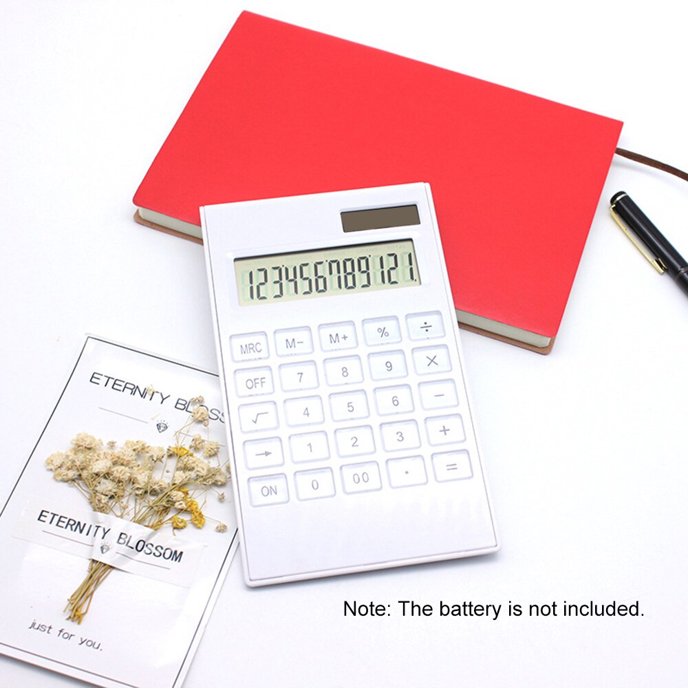 Desktop Calculator Ultra-thin 12 Digits Large Display Solar & Battery Dual Power Crystal Buttons Basic Counter