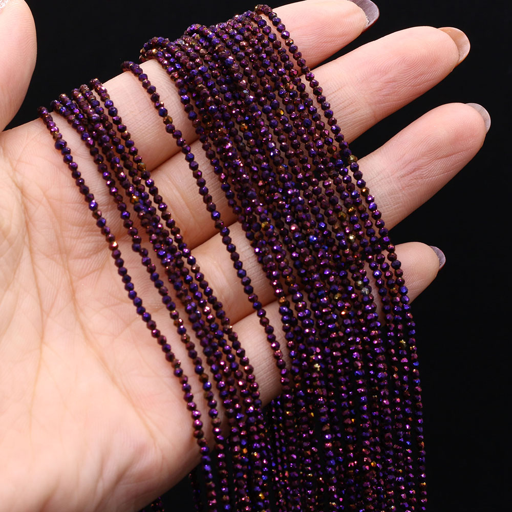 5 strenge naturstenperler belagt farve facetslebet krystal stione spacer løse perler armbånd gør-det-selv smykkefremstilling halskæde 2/3mm: Rød / 2mm
