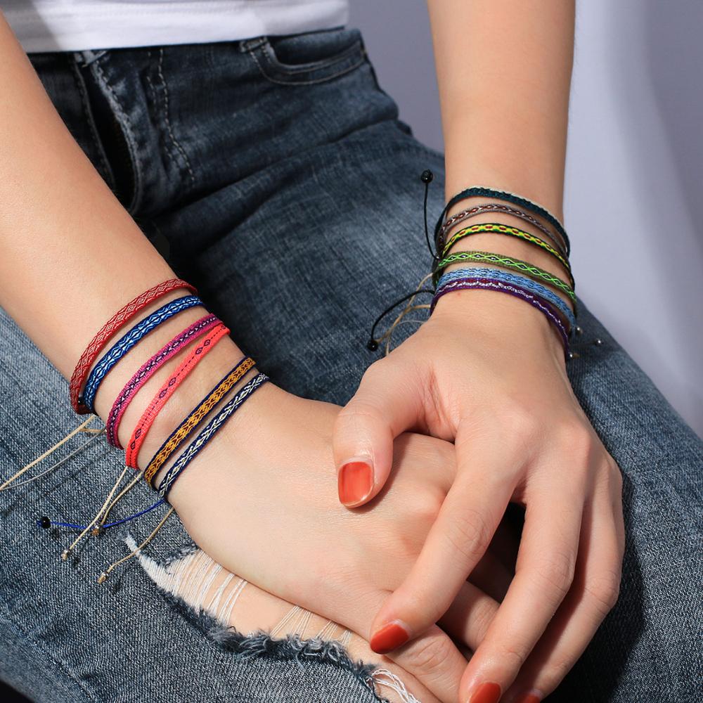 Kelitch String Wave Armband Voor Vrouwen Meisjes Boho Handgemaakte Gevlochten Silk Rope Wrap Armbanden Manchet Bijoux