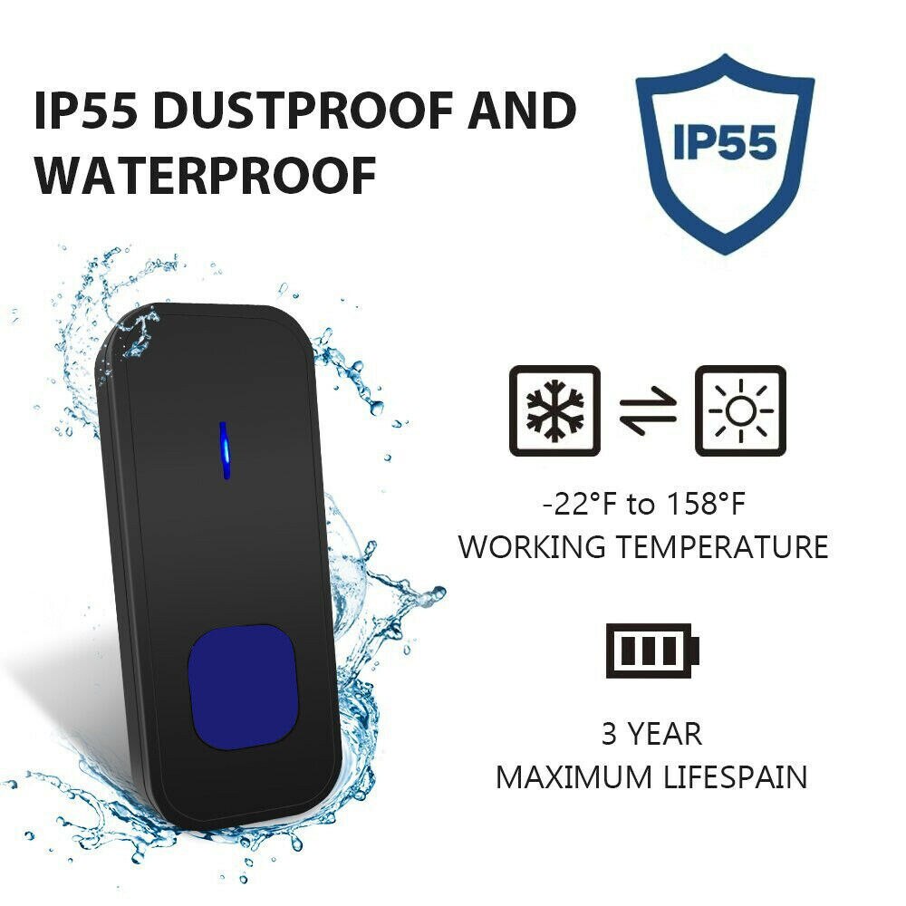 Timbre inalámbrico LED de 1000 pies, timbre de puerta inteligente con control remoto, impermeable, volumen ajustable con batería para patio de casa al aire libre