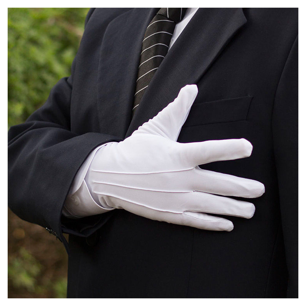 neueste Heiße männer Neue Weiß Rauchen Handschuhe Formale Uniform Schutz Band Diener