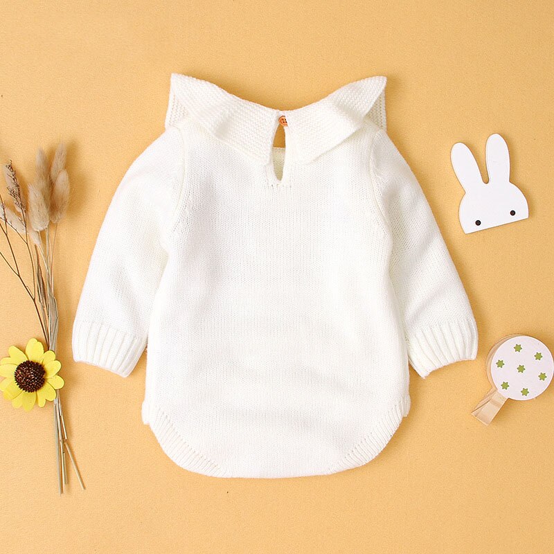 0-18M Newbron Kid Baby Trui Voor Meisje Herfst Winter Warm Gebreide Bodysuit Casual Plain Truien Leuke Ruches outfit