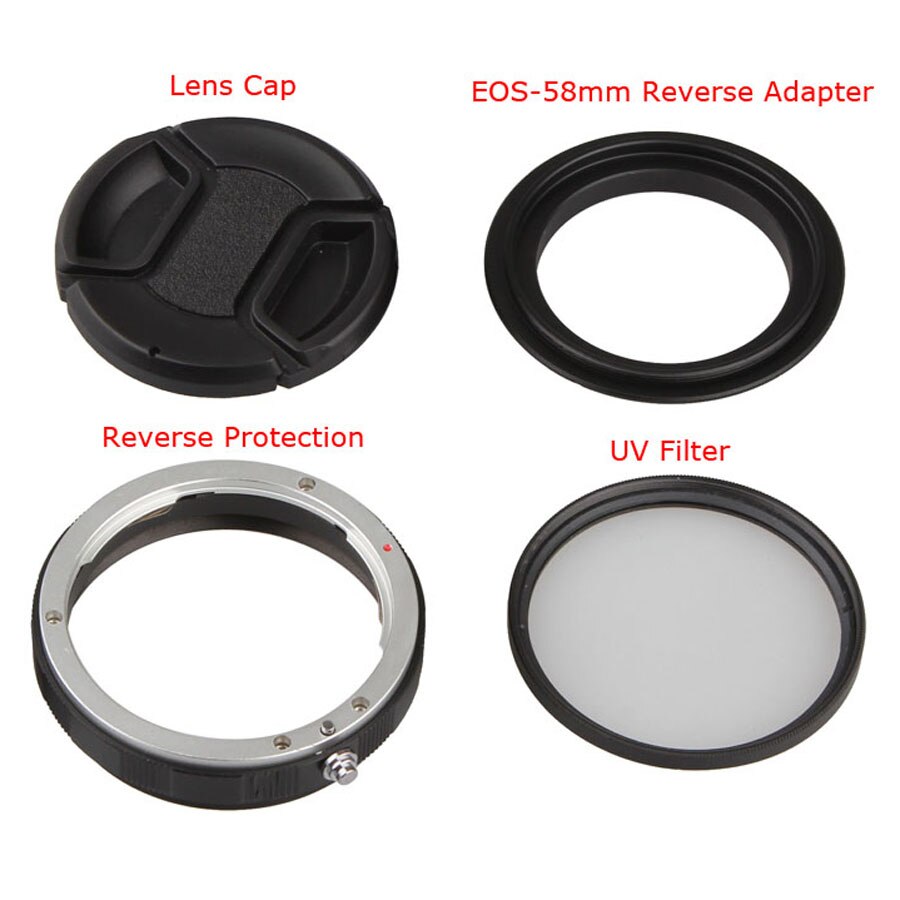4in1 Macro Lens Reverse Adapter Bescherming Ring Kit Voor Canon 5d 6d 6dII 7D 60d 70d 77D 550d 600d 650d 700d 800D 1200d 100d 200D