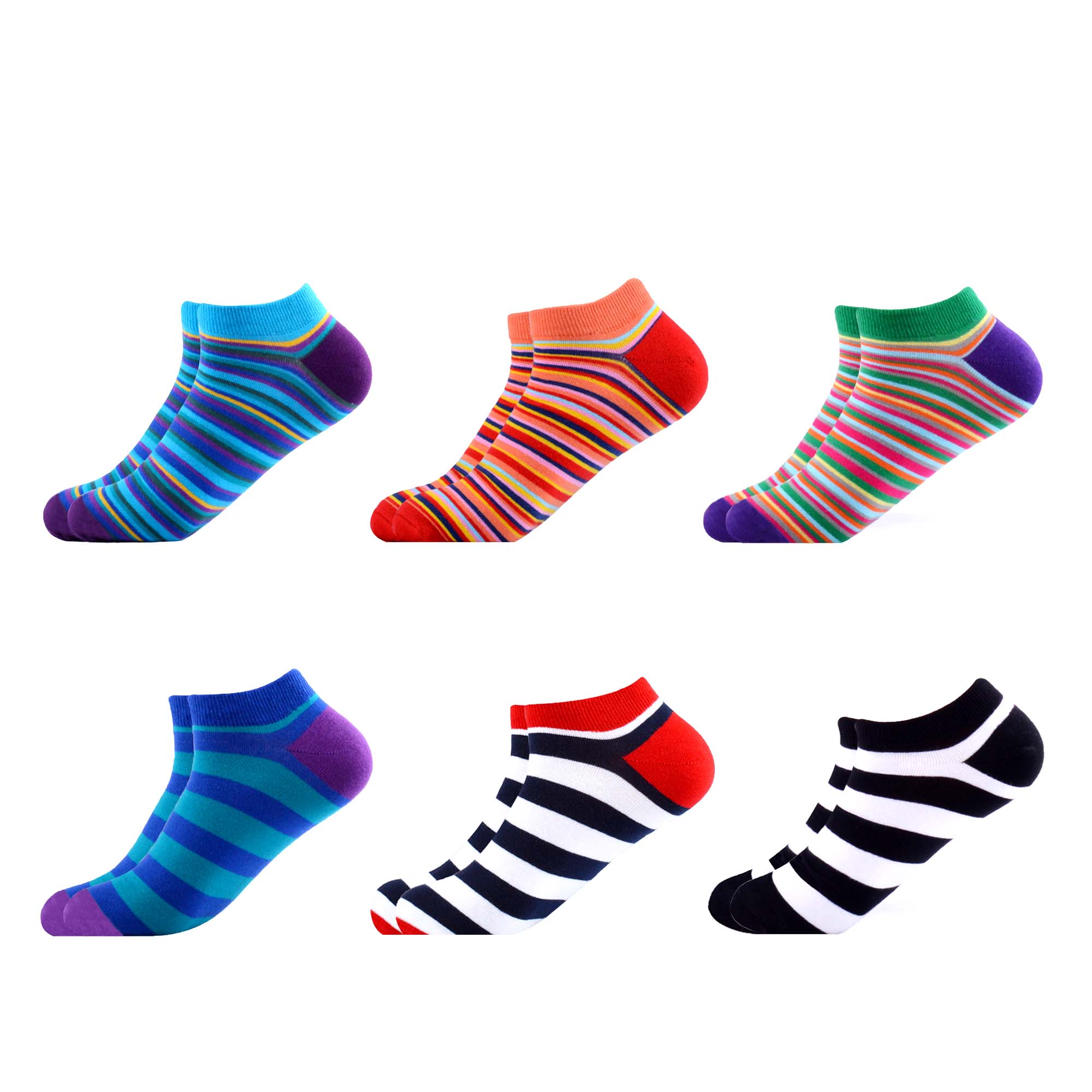 Sanzetti heren 6 paar/lot kleurrijke zomer gekamde katoenen enkelsokken gestreepte geruite ademende harajuku sokken vrolijke sokken voor: B05705