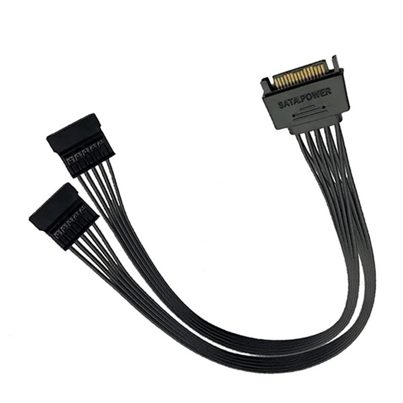 Cable de alimentación SSD de 2 piezas, Cable de alimentación de disco duro SATA de 15 pines macho a 2x SATA de 15 pines hembra, Cable de extensión divisor Y