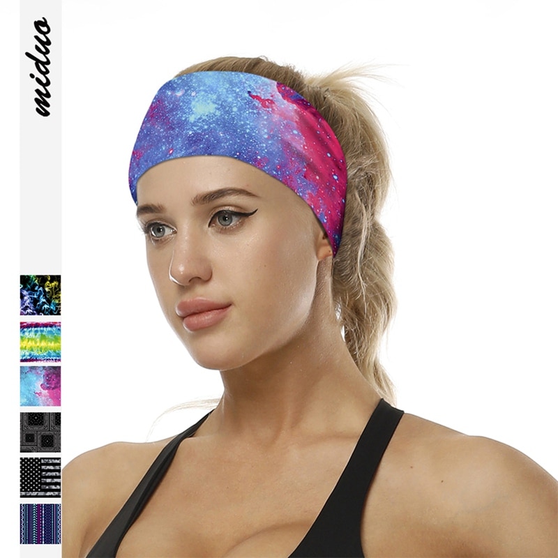 Starry Sky Digital Print Cycling Yoga Sport Sweat Headbands Men Sweatbands Breathable Headband Yoga Hair Bands Head SweatBands