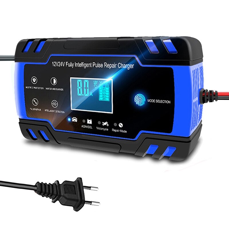 Car Intelligent Battery Charger 24V/4A 140W Multiple Protection Full Automatic Battery-charger Pulse Repair Digital Chargers: Blue EU