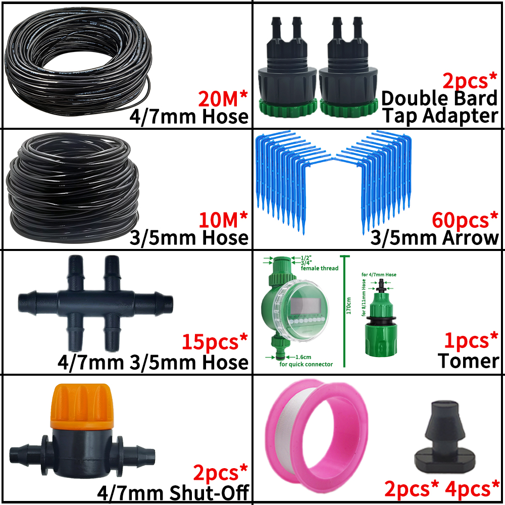Oasis Garden 4/7mm to 3/5mm Hose Automatic Watering Drip Irrigation System Kit Elbow Emitter Potted Plant Home Bonsai Greenhouse: Pink