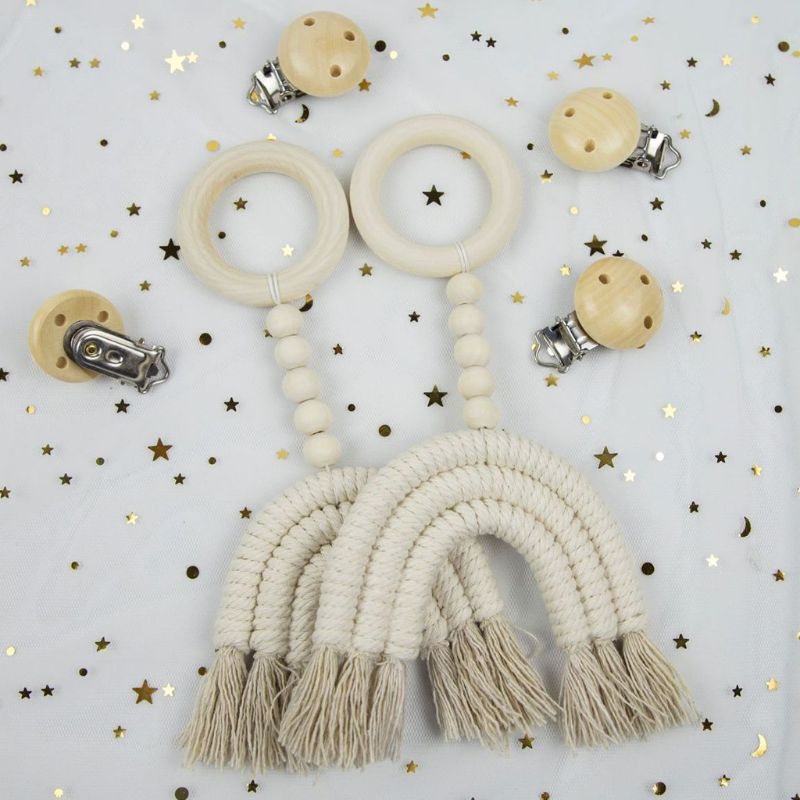 Weven regenboog hangende baby bijtring speelgoed gehaakte houten ring babyshower babyspeelgoed