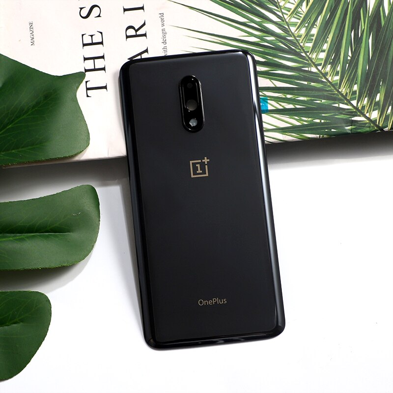 7 Oneplus7 Original Tampa da caixa de Vidro Traseiro Para Oneplus One Plus Reparo Da Porta Da Bateria de Volta Caso + Câmera Adesivo De Vidro cola: Black