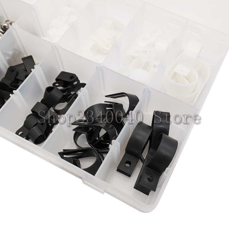 132Pcs Black/White plastic R-type cable clamp classification kit Fasteners Cable R-Type Nylon Cable Clamp self tapping screw